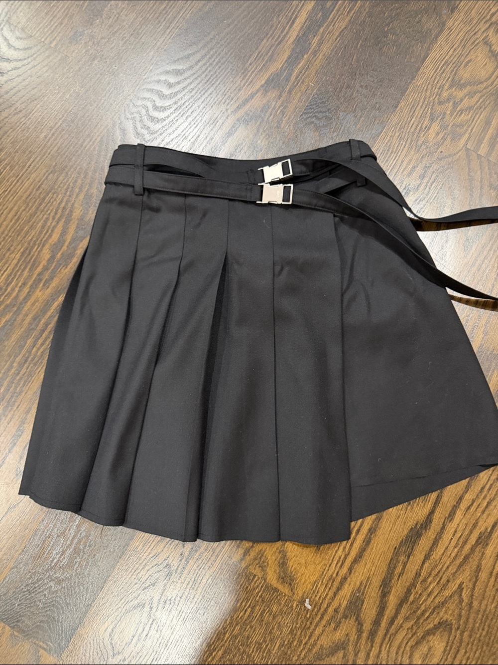 Black Pleated Wrap Skirt with Belt - Women's Skirt